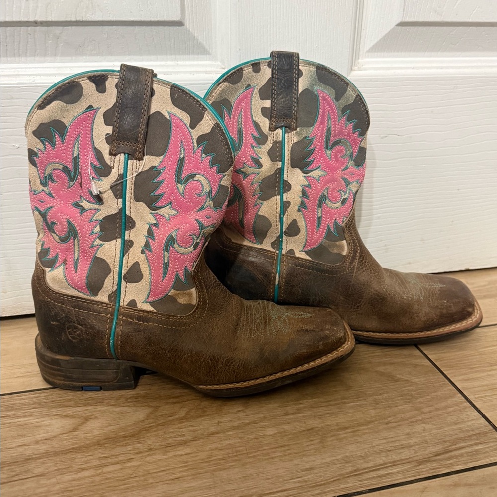 Ariat Lonestar Cowgirl Boots Kids Size 2 Rowdy Rust Western Leather - Picture 2 of 4